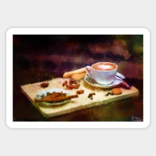 Coffee and Cloves - Cozy Cafe Impressionist Painting Sticker